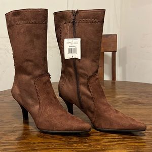 Coffee Brown Suede Heeled Boots Size 8